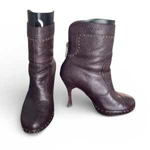 Harley Davidson Women Brown Leather Studded Heel Ankle Boots Size 6 bikercore